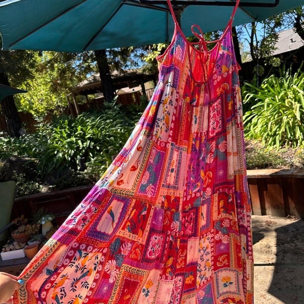 Angie Brand Tropical Print Maxi Dress with Tie Back